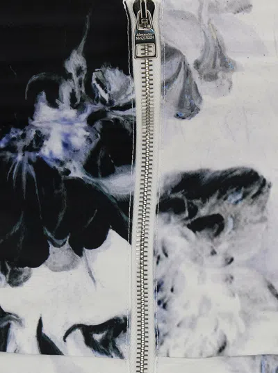 Alexander Mcqueen Women Mini White And Black Dress With All-over Chiaroscuro Print In Polyfaille Wom In White