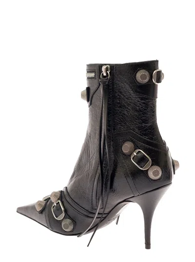 Balenciaga Womens Cagole Lambskin Buckle Zip Ankle Booties In Black