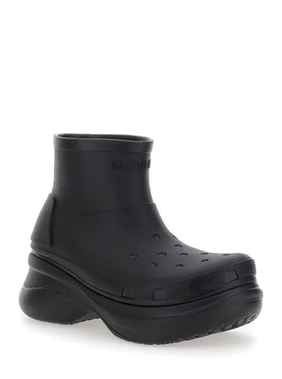 Balenciaga Black Rubber Crocs Ankle Boots In Multicolor