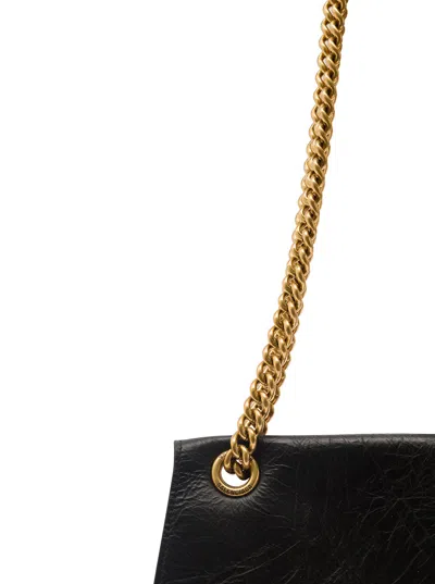 Balenciaga 'crus Medium' Black Shoulder Bag With B Logo Hardware In Crushed Leather Woman In Black