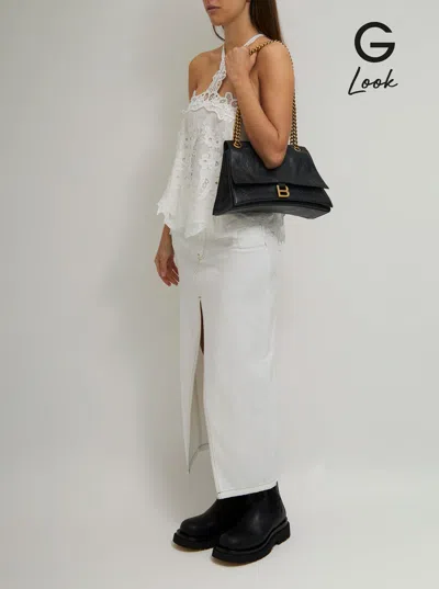 Balenciaga 'crus Medium' Black Shoulder Bag With B Logo Hardware In Crushed Leather Woman In Black