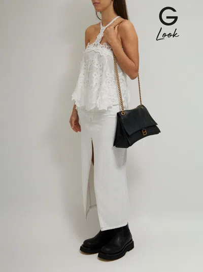 Balenciaga 'crus Medium' Black Shoulder Bag With B Logo Hardware In Crushed Leather Woman In Black