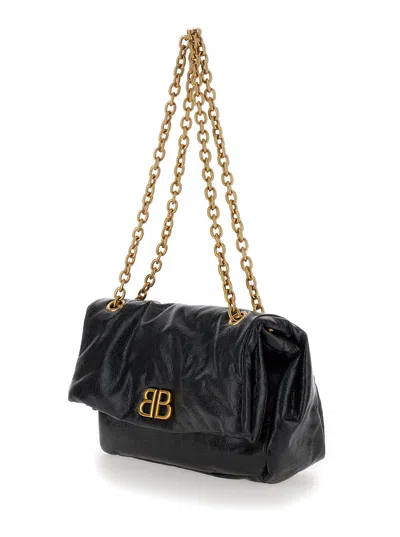 Balenciaga Calf Leather Shoulder Bag With Gold-tone Chain Strap In Black