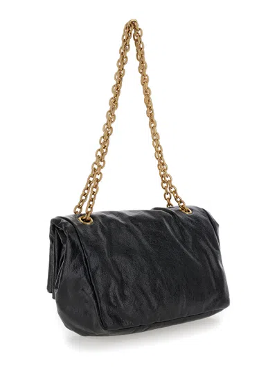 Balenciaga Calf Leather Shoulder Bag With Gold-tone Chain Strap In Black