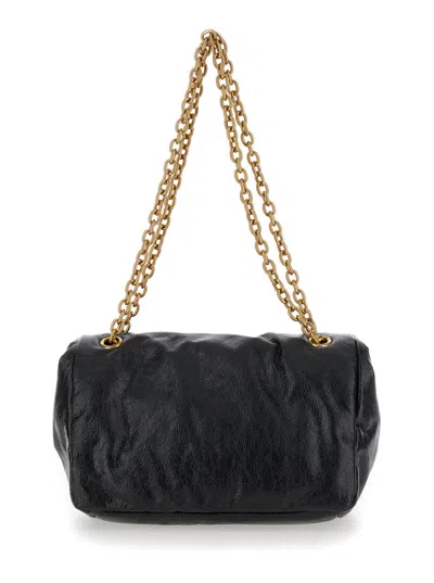 Balenciaga Calf Leather Shoulder Bag With Gold-tone Chain Strap In Black