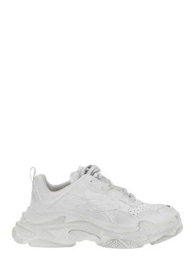 Balenciaga Triple S Sporty White Sneaker With 3b Logo Embroidered On The Side And Worn Effect In Tech Fabric Ma