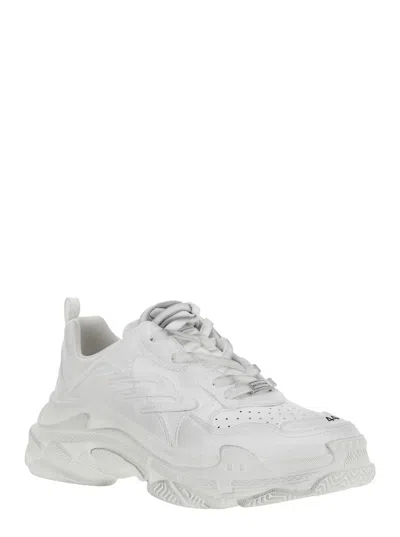 Balenciaga Triple S Sporty White Sneaker With 3b Logo Embroidered On The Side And Worn Effect In Tech Fabric Ma