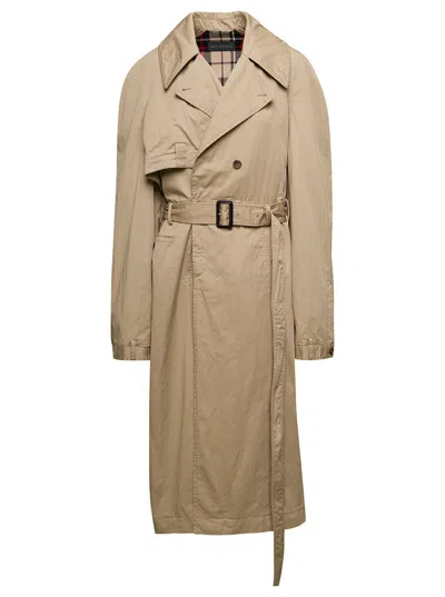 Balenciaga Beige Deconstructed Trench Coat With Matching Belt In Cotton Twill Woman In Multicolor