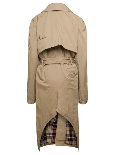 Balenciaga Beige Deconstructed Trench Coat With Matching Belt In Cotton Twill Woman In Multicolor