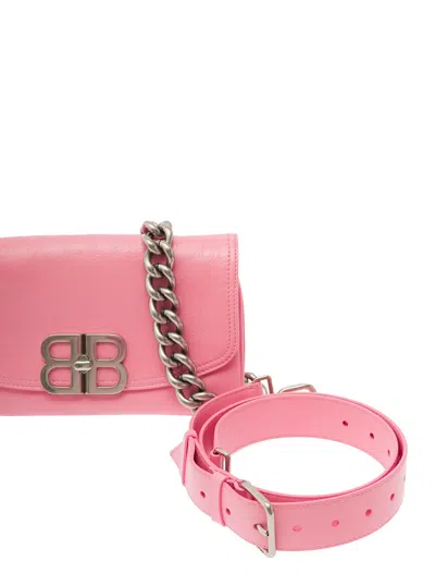 Balenciaga Bb Soft Flap Leather Shoulder Bag In Pink
