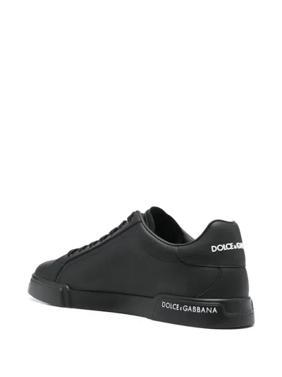 Dolce & Gabbana 'portofino' Black Low Top Sneakers With Logo Patch On The Tongue And Logo Lettering On The Side In Black