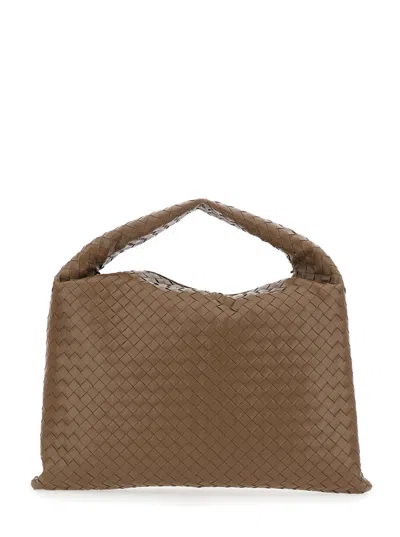 Bottega Veneta Women 'hop Large' Brown Shoulder Bag With All-over Intreccio Motif In Leather Woman In Brown