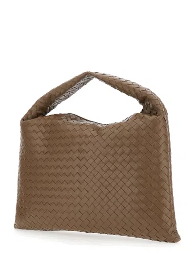 Bottega Veneta Women 'hop Large' Brown Shoulder Bag With All-over Intreccio Motif In Leather Woman In Brown
