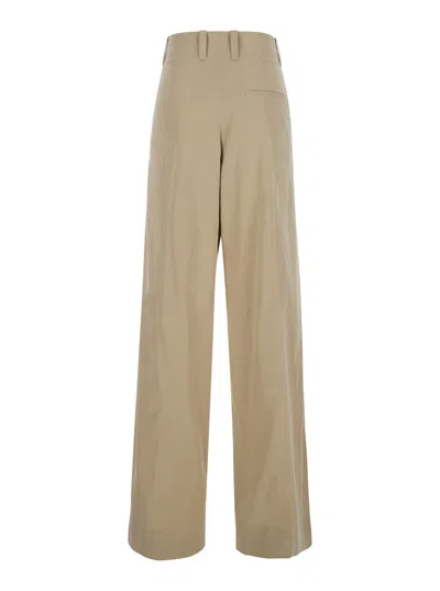 Bottega Veneta Cotton Blend Pant With Wide Leg Cut In Beige O Tan