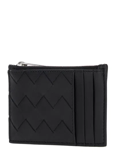 Bottega Veneta Intracciato Pattern Card Holder In Black
