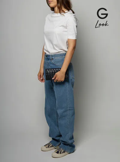 Bottega Veneta Black Chain Wallet With Intreccio Motif In Leather Woman In Multicolor