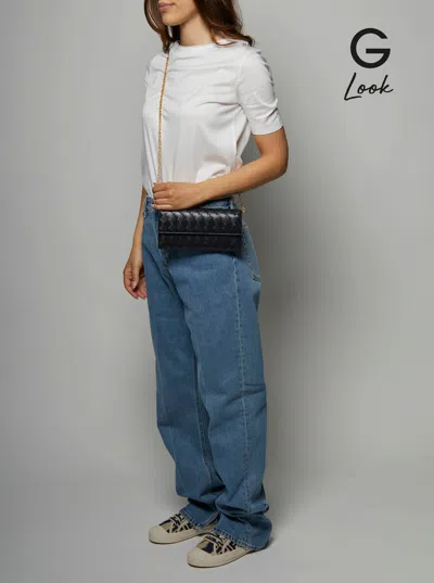 Bottega Veneta Black Chain Wallet With Intreccio Motif In Leather Woman In Multicolor