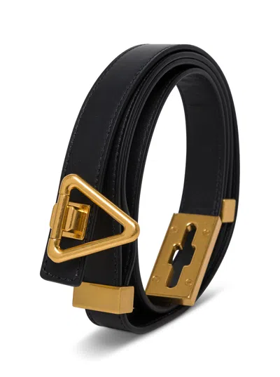 Bottega Veneta Black Leather Triangle Belt In Multicolor