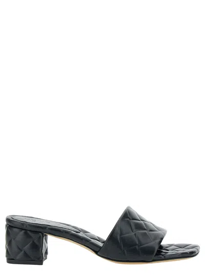 Bottega Veneta Women Leather Heel Sandals With Intrecciato Motif In Black