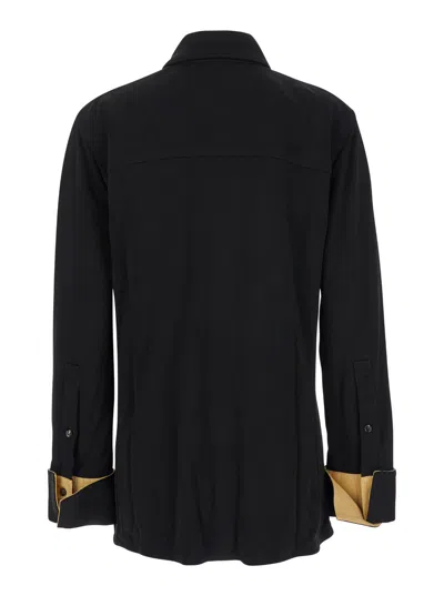 Bottega Veneta Women Black Shirt With Notebook Cuffs In Viscose Woman In Multi