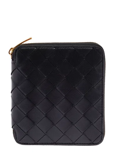 Bottega Veneta Woman Black Intreccio Leather Wallet In Multicolor