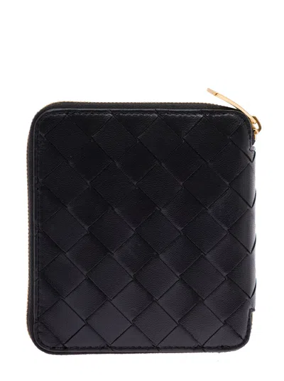 Bottega Veneta Woman Black Intreccio Leather Wallet In Multicolor