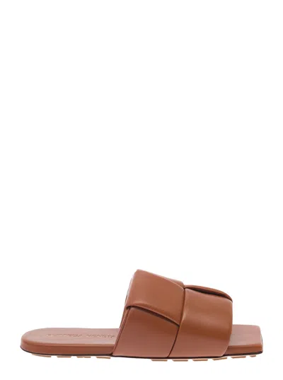 Bottega Veneta Caramel Flat Patch Mules In Brown