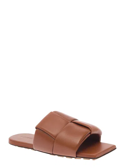 Bottega Veneta Caramel Flat Patch Mules In Brown