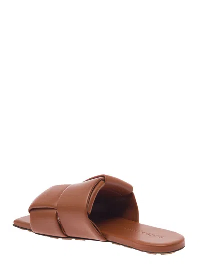 Bottega Veneta Caramel Flat Patch Mules In Brown