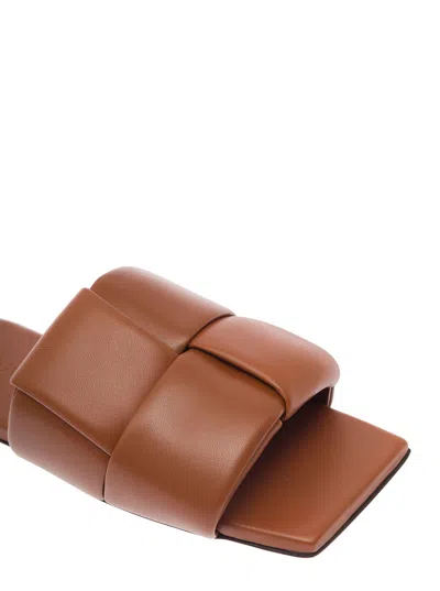 Bottega Veneta Caramel Flat Patch Mules In Brown