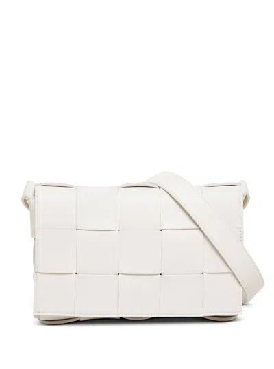 Bottega Veneta Womens White-silver Cassette Intrecciato Small Leather Cross-body Bag