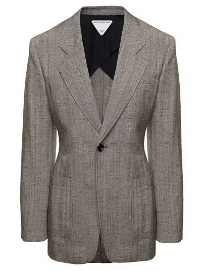 Bottega Veneta Grey Single-breasted Slim-fitted Jacket With Single Button In Viscose Blend Woman In Multicolor