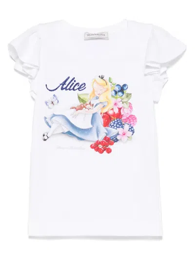 Monnalisa Alice T-shirt Mit Rüschenärmeln In White