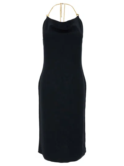 Bottega Veneta Black Midi Dress With Viscose Chain In Multicolor