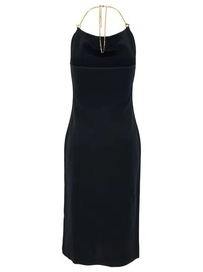 Bottega Veneta Black Midi Dress With Viscose Chain In Multicolor