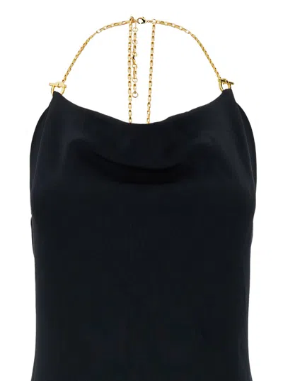 Bottega Veneta Black Midi Dress With Viscose Chain In Multicolor