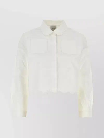 Patou Crisp Cotton Shirt With Pockets And Scalloped Hem In White