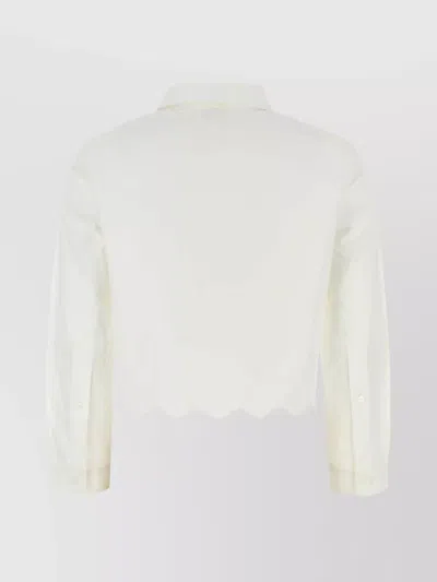 Patou Crisp Cotton Shirt With Pockets And Scalloped Hem In White