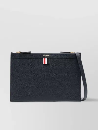 Thom Browne Leather Cross Body Bag With Logo Print
