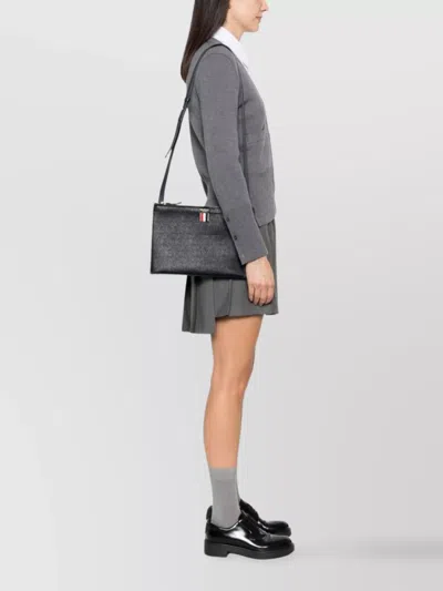 Thom Browne Leather Cross Body Bag With Logo Print