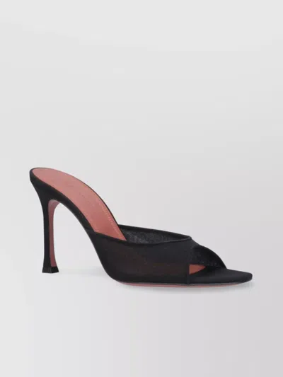 Amina Muaddi Black Calf Leather Bos Taurus Stiletto Heel Sandals In Black