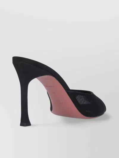 Amina Muaddi Black Calf Leather Bos Taurus Stiletto Heel Sandals In Black