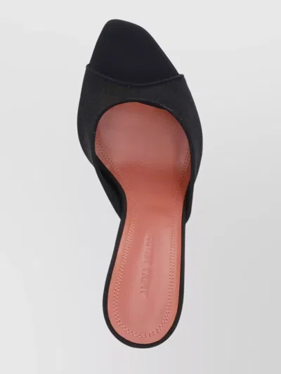 Amina Muaddi Black Calf Leather Bos Taurus Stiletto Heel Sandals In Black