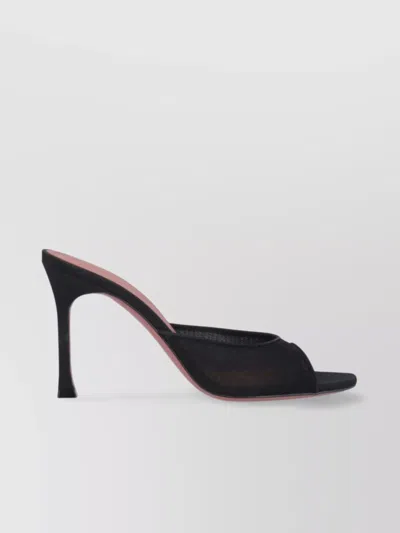 Amina Muaddi Black Calf Leather Bos Taurus Stiletto Heel Sandals In Black