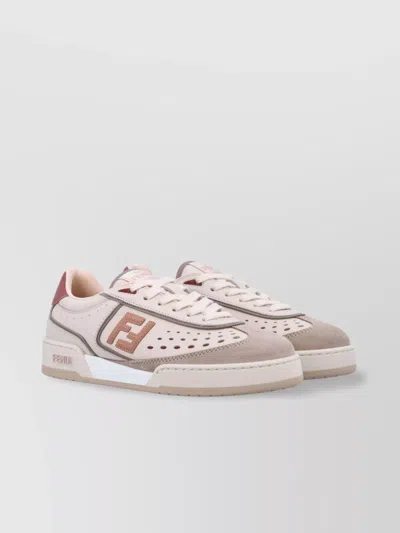 Fendi Modern Contrast Panel Sneakers With Perforated Design In Brown