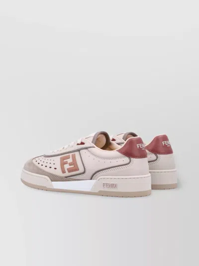 Fendi Modern Contrast Panel Sneakers With Perforated Design In Brown