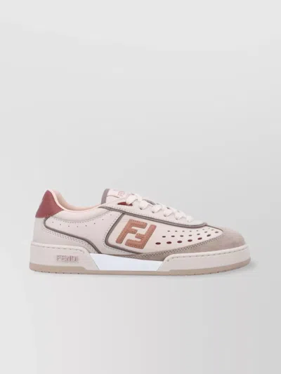 Fendi Modern Contrast Panel Sneakers With Perforated Design In Brown