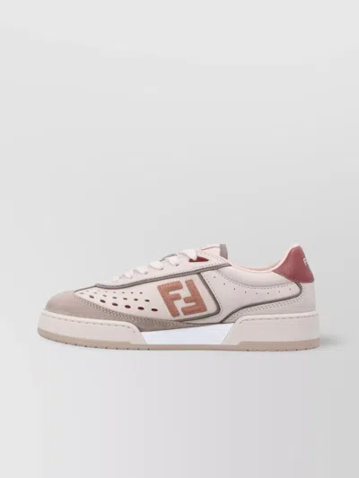 Fendi Modern Contrast Panel Sneakers With Perforated Design In Brown