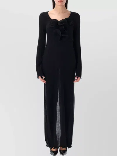 Magda Butrym Midi Dress Ls Floral Embellishment In Black