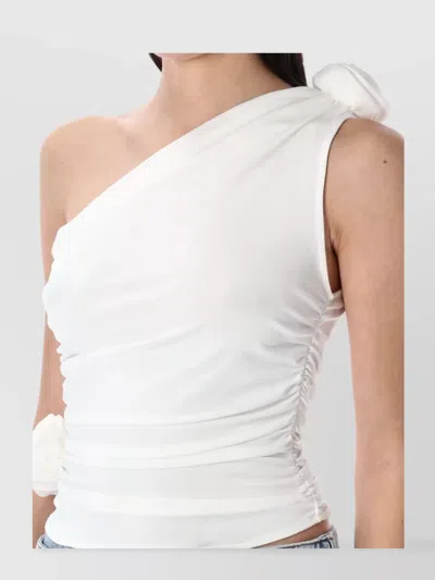 Magda Butrym One-shoulder Top With 3d Floral Applications In Neutral